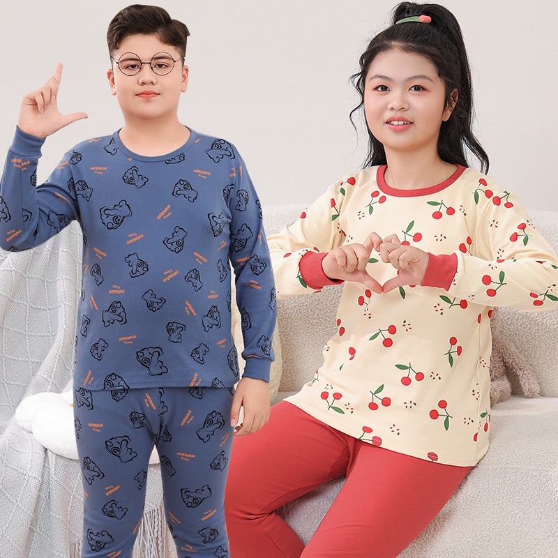 Chubby Children'S Pure Cotton Warm Base Underwear Suit Big Children'S Pajamas Home Wear Korean Style Cute Inner Wear - Image 4