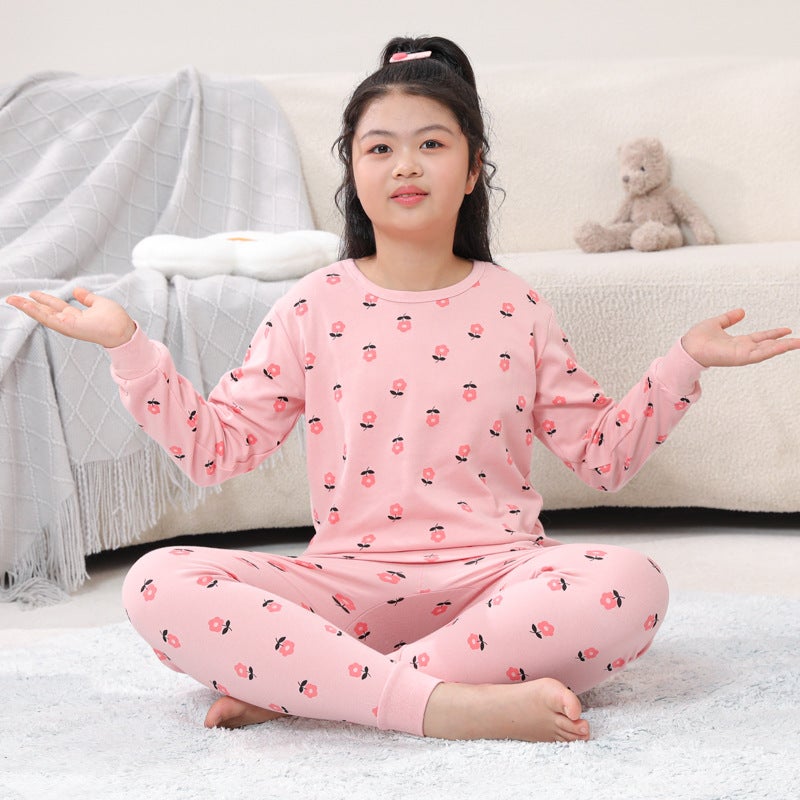 Chubby Children'S Pure Cotton Warm Base Underwear Suit Big Children'S Pajamas Home Wear Korean Style Cute Inner Wear - Image 1