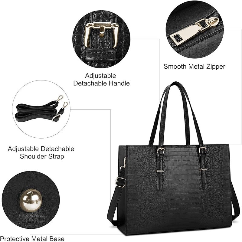 Lubardy Laptop Bag for Women 15.6 inch Laptop Tote Bag Leather Classy Computer Briefcase | 15.6 inch - Image 4