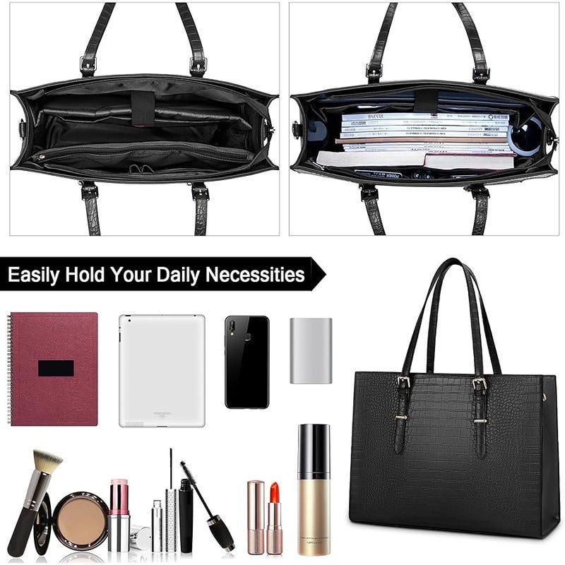 Lubardy Laptop Bag for Women 15.6 inch Laptop Tote Bag Leather Classy Computer Briefcase | 15.6 inch - Image 3
