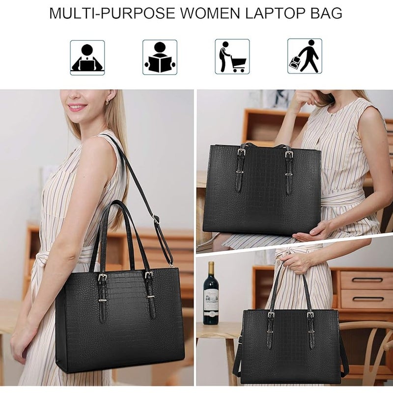 Lubardy Laptop Bag for Women 15.6 inch Laptop Tote Bag Leather Classy Computer Briefcase | 15.6 inch - Image 2