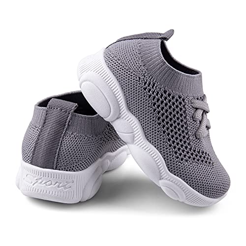 Charrost Baby First Walking Shoes 1-4 Years Kid Shoes Trainers Toddler Slip on Infant Waves Shoes Boys Girls Cotton Mesh Breathable Sneakers Outdoor(Grey,8 T) Bear27 - Image 1