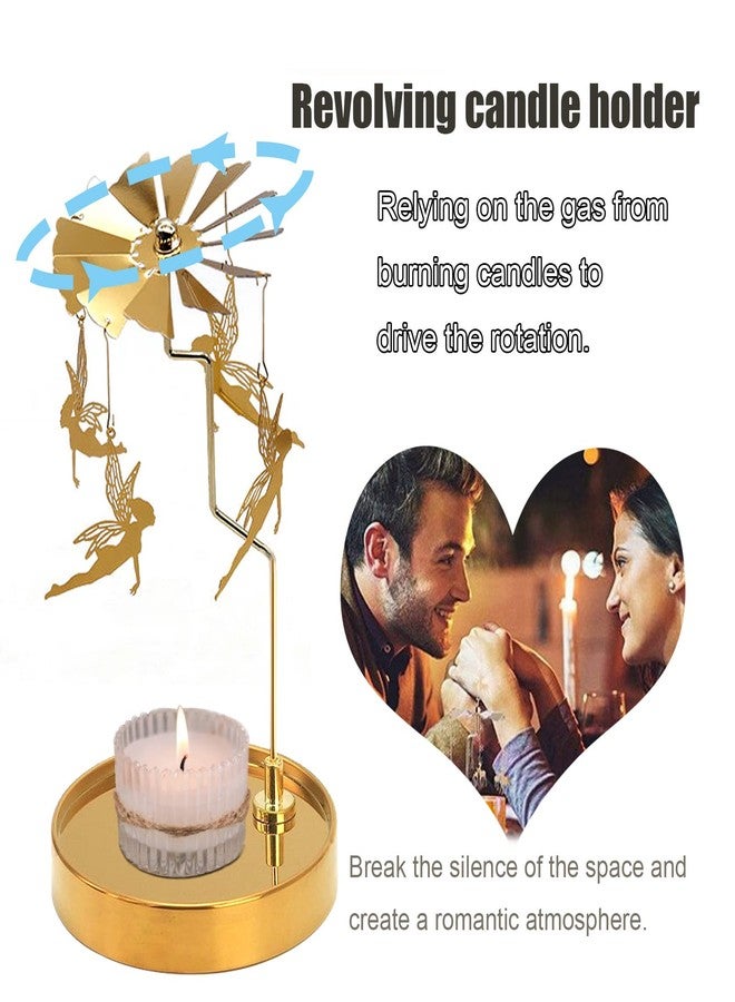 PhantomSky Rotating Candle Carousel Metal Tea Light Candle Spinner Holder, Candlestick Holders for Wedding Birthday Valentine's Day Christmas Party Decoration Home Decor Gifts - Golden Fairy - Image 2