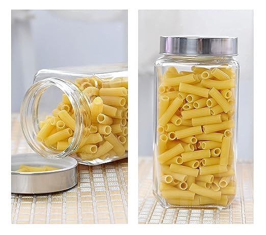 Vency Vency Glass Cube Shape Fridge Storage Containers Transparent Glass Jars & Containers for Kitchen Pantry, Snacks, Masala, Pickles, Dry Fruits, Coffee Beans Storage (Set Of 2) (1000ml Steel Cap) - Image 5