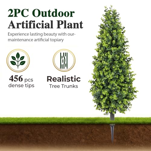 PATIO CHOICE 3ft Artificial Topiary Trees with Ground Spike Set of 2 36" Outdoor Faux Plants Realistic Faux Bushes and Shrubs Decorations for Outdoor Indoor Front Porch Garden - Image 2