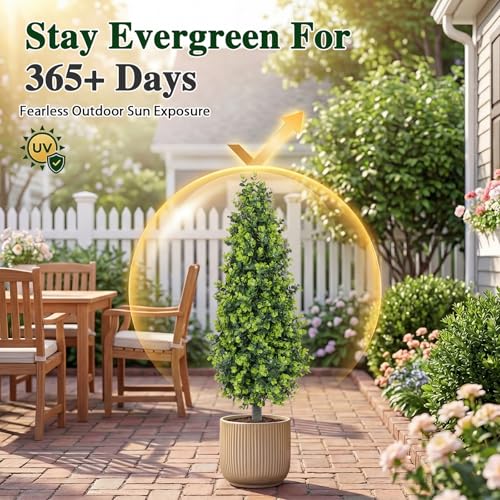 PATIO CHOICE 3ft Artificial Topiary Trees with Ground Spike Set of 2 36" Outdoor Faux Plants Realistic Faux Bushes and Shrubs Decorations for Outdoor Indoor Front Porch Garden - Image 4