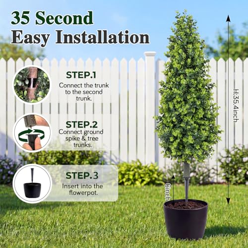 PATIO CHOICE 3ft Artificial Topiary Trees with Ground Spike Set of 2 36" Outdoor Faux Plants Realistic Faux Bushes and Shrubs Decorations for Outdoor Indoor Front Porch Garden - Image 3