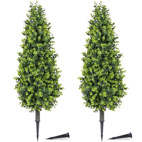 PATIO CHOICE 3ft Artificial Topiary Trees with Ground Spike Set of 2 36" Outdoor Faux Plants Realistic Faux Bushes and Shrubs Decorations for Outdoor Indoor Front Porch Garden - Image 1