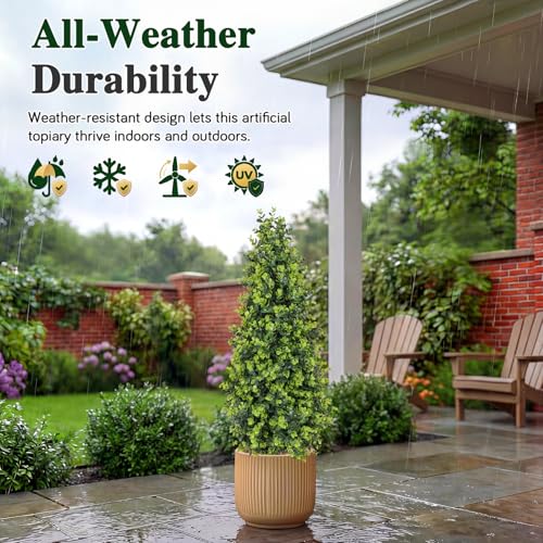 PATIO CHOICE 3ft Artificial Topiary Trees with Ground Spike Set of 2 36" Outdoor Faux Plants Realistic Faux Bushes and Shrubs Decorations for Outdoor Indoor Front Porch Garden - Image 5