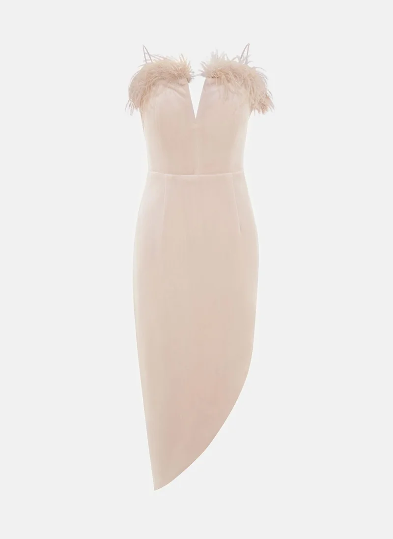 Lichi Feather-trimmed slim-waist dress