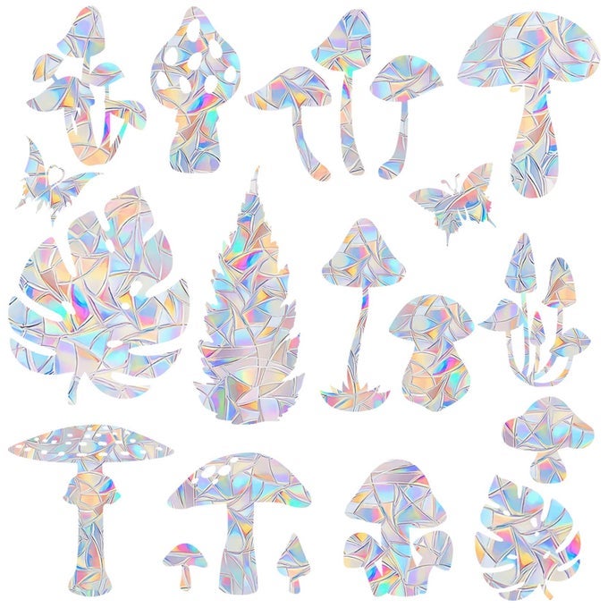 15 MUSHROOM 3 LEAF WINDOW CLINGS ANTICOLLISION DECALS TO SAVE BIRDS REUSABLE VINYL RAINBOW STICKERS