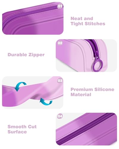 FINPAC Pencil Case, Small Pencil Pouch with Wristlet, Big Capacity Zipper Portable Silicone Pen Bag for Students Women, Bible Journaling Supplies and Accessories, Makeup Bags Organizer, Iris Purple - Image 4