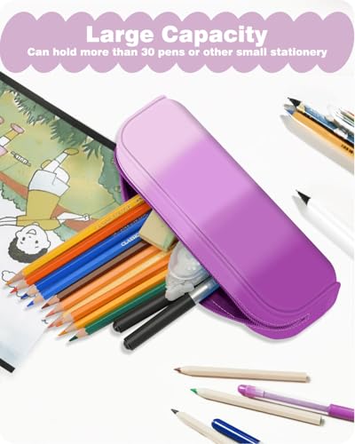 FINPAC Pencil Case, Small Pencil Pouch with Wristlet, Big Capacity Zipper Portable Silicone Pen Bag for Students Women, Bible Journaling Supplies and Accessories, Makeup Bags Organizer, Iris Purple - Image 3