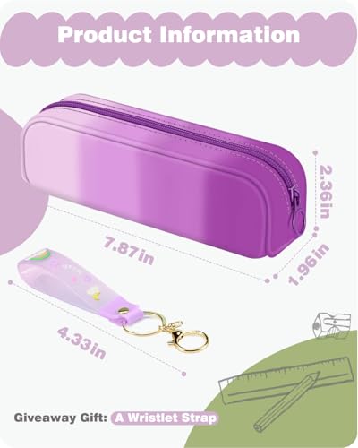 FINPAC Pencil Case, Small Pencil Pouch with Wristlet, Big Capacity Zipper Portable Silicone Pen Bag for Students Women, Bible Journaling Supplies and Accessories, Makeup Bags Organizer, Iris Purple - Image 2