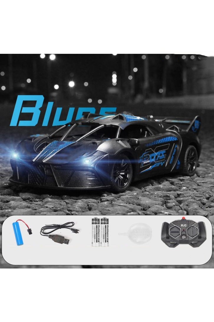 HALAMODO Sports Car RC Model , 2.4 G Multi-Function Wireless Remote Control Toy Car , With Light And Spray , Model Car Gift For Boys And Girls , Collectible Display , Blue/Black ，23 cm*9 cm*6 cm - Image 1