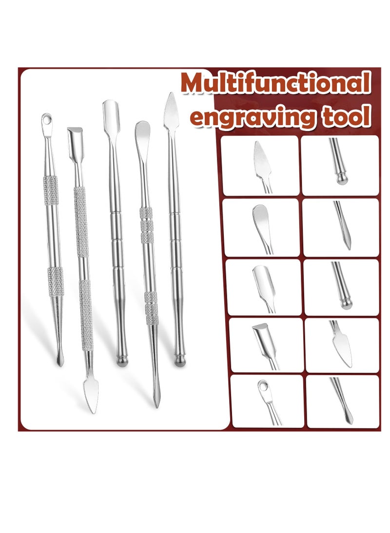 سونسر طقم أدوات نحت بالشمع، 6 قطع، أدوات من الفولاذ المقاوم للصدأ مزدوجة الطرف مع وعاء سيليكون وحافظة معدنية - Image 4