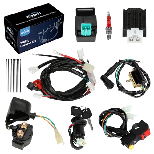 EOPOAYI Pit Bike Wiring Harness Electric Start Compatible with 50cc 70cc 90cc 110cc 125cc 4Stroke Engine TaoTao SSR 70 XPro Dirt Bikes ATV Quad 4 Wheelers Parts with Voltage Regulator Ignition Coil - Image 1