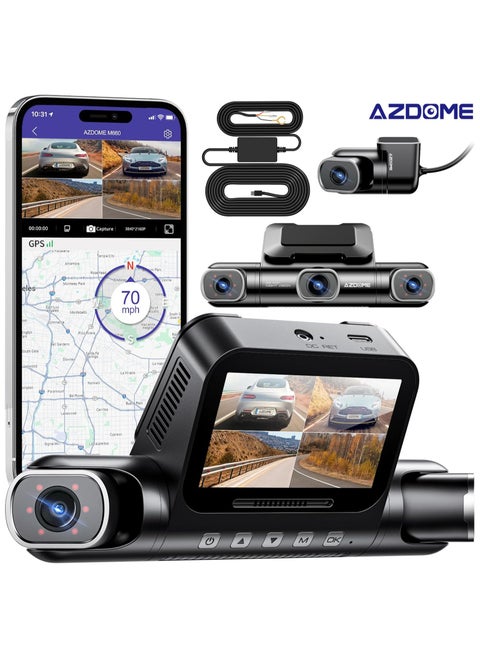 4 Channel 360° Dash Cam Front Rear Inside with 128GB eMMC, 2.5K+1K+1K+1K Dashcam 5G WiFi Dash Camera with Hardwire kit for Cars, IR Night Vision, Voice Control, Parking Mode, Fatigue Driving Reminder