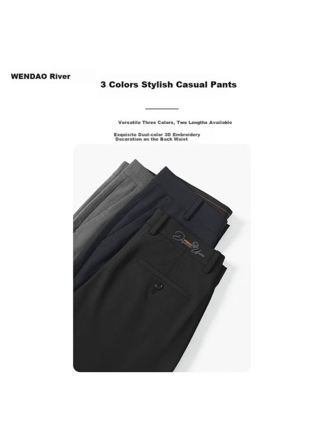 ASK Wendao President's Casual Pants Laisel Elastic Wrinkle-resistant Breathable Straight-leg Trousers Men W8117 Sapphire Blue Cropped Trousers 32 - Image 4