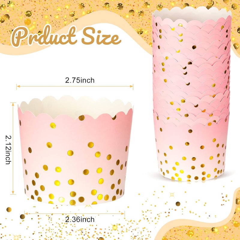 Queekay 100 قطعة من أكواب الكعك الوردية مع نقاط ذهبية 45 أونصة لأكواب الخبز للمافن والحلويات لعيد الفصح وحفلات استقبال المواليد وحفلات الزفاف وأعياد الميلاد - Image 2