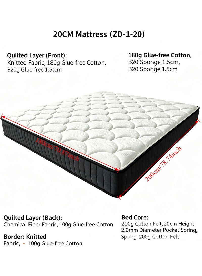 Arababy Pocket Spring Mattress – Extra Thick 20cm, High Resilience, Independent Coils, Distributes Body Pressure, Breathable, Quiet, No Bottoming Out, High Durability, Compressed Packaging Medium Plush Feel Hybrid Comfort & Supportive Mattress - Image 5
