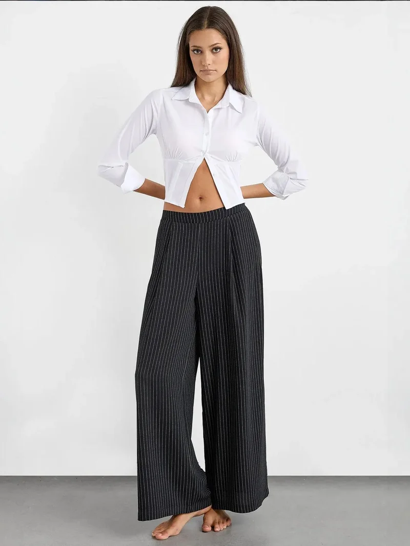 HICCUP Corset Belt Long Sleeve Cropped Shirt