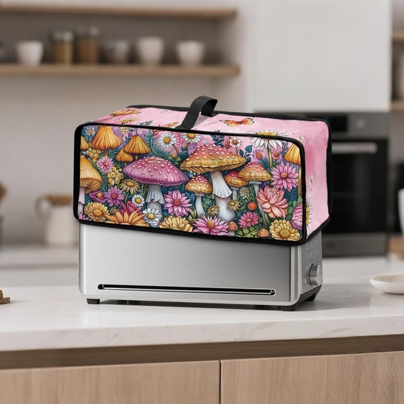 ZDCUSTOM Pink Mushroom Print Toaster Cover with Top Handle, Foldable Machine Washable Long Slot Slim Dust Covers for Most Toasters, Small Appliance Cover for Kitchen Decor - Image 2