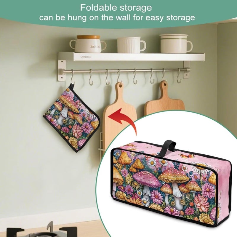 ZDCUSTOM Pink Mushroom Print Toaster Cover with Top Handle, Foldable Machine Washable Long Slot Slim Dust Covers for Most Toasters, Small Appliance Cover for Kitchen Decor - Image 5