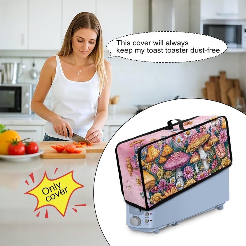 ZDCUSTOM Pink Mushroom Print Toaster Cover with Top Handle, Foldable Machine Washable Long Slot Slim Dust Covers for Most Toasters, Small Appliance Cover for Kitchen Decor - Image 4