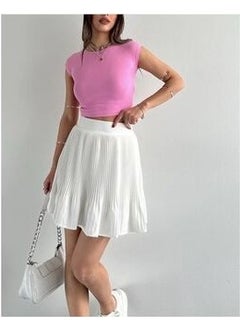 Dilvin 30528 Cotton and Modal Blend Crop Top-Pink  - Image 1