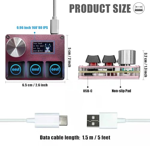 BTXETUEL SayoDevice O3C OSU Keyboard Rapid Trigger Hall Switches Magnetic Linear Switches Keyboard with Knob and Screen,Copy Paste,Shotcut,Macro Hotswap Mini Keypad.… (with OSU keycaps-Pink) - Image 2