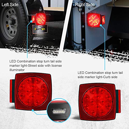 Partsam 12V Submersible Square Led Trailer Light,Red White LED Stop Turn Tail License Brake Running Light Lamp for Trailers Under 80" Boat Trailer Truck Marine Camper RV Snowmobile,IP68,DOT Compliant - Image 4