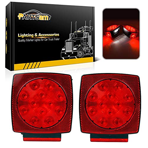 Partsam 12V Submersible Square Led Trailer Light,Red White LED Stop Turn Tail License Brake Running Light Lamp for Trailers Under 80" Boat Trailer Truck Marine Camper RV Snowmobile,IP68,DOT Compliant - Image 1