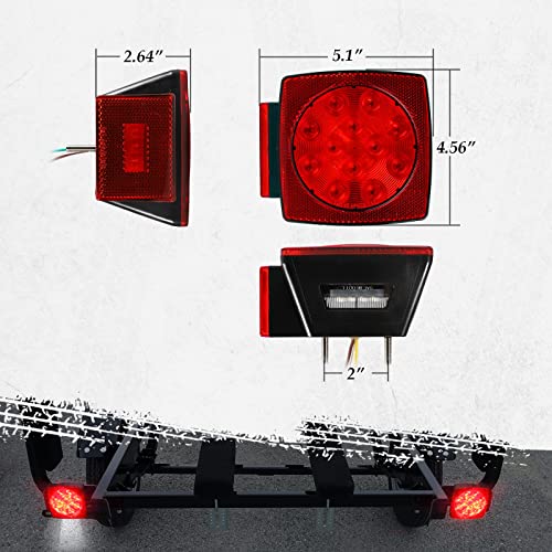 Partsam 12V Submersible Square Led Trailer Light,Red White LED Stop Turn Tail License Brake Running Light Lamp for Trailers Under 80" Boat Trailer Truck Marine Camper RV Snowmobile,IP68,DOT Compliant - Image 5