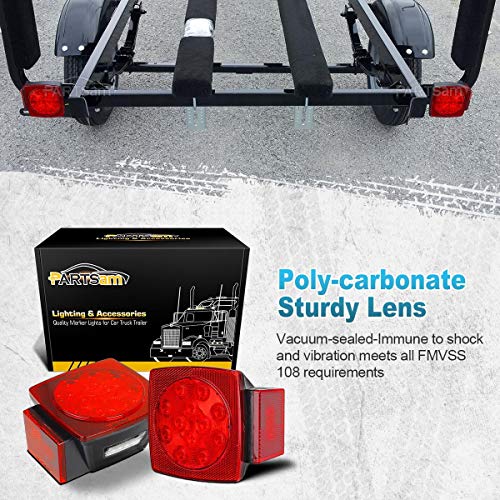 Partsam 12V Submersible Square Led Trailer Light,Red White LED Stop Turn Tail License Brake Running Light Lamp for Trailers Under 80" Boat Trailer Truck Marine Camper RV Snowmobile,IP68,DOT Compliant - Image 3