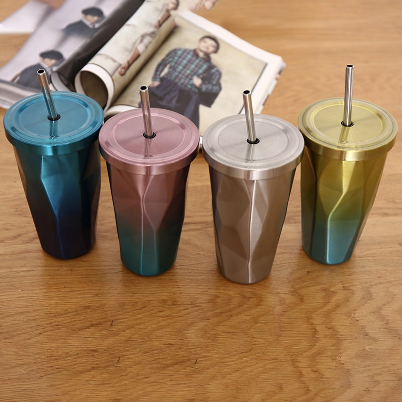 Stainless Steel Tumbler with Straw 500ml Gradient Color - Image 2