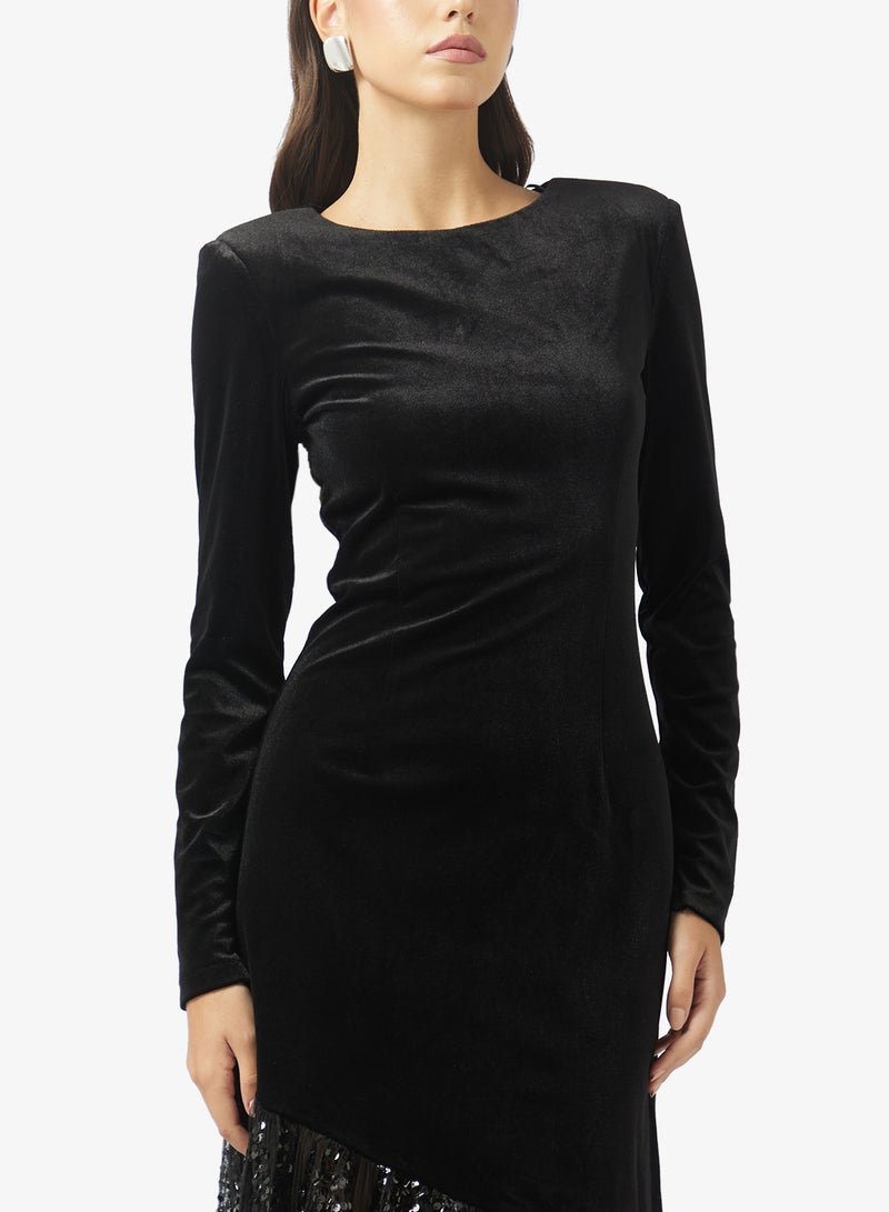 YAS Glitter mesh Hem Detail Long sleeve maxi Dress - Image 3