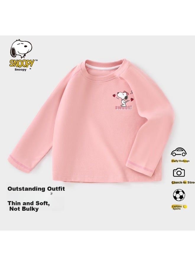 Snoopy Children's Autumn Winter Long Sleeve Thermal Base Layer Shirt Warm Comfortable Boys Girls Top Pink 130 - Image 2