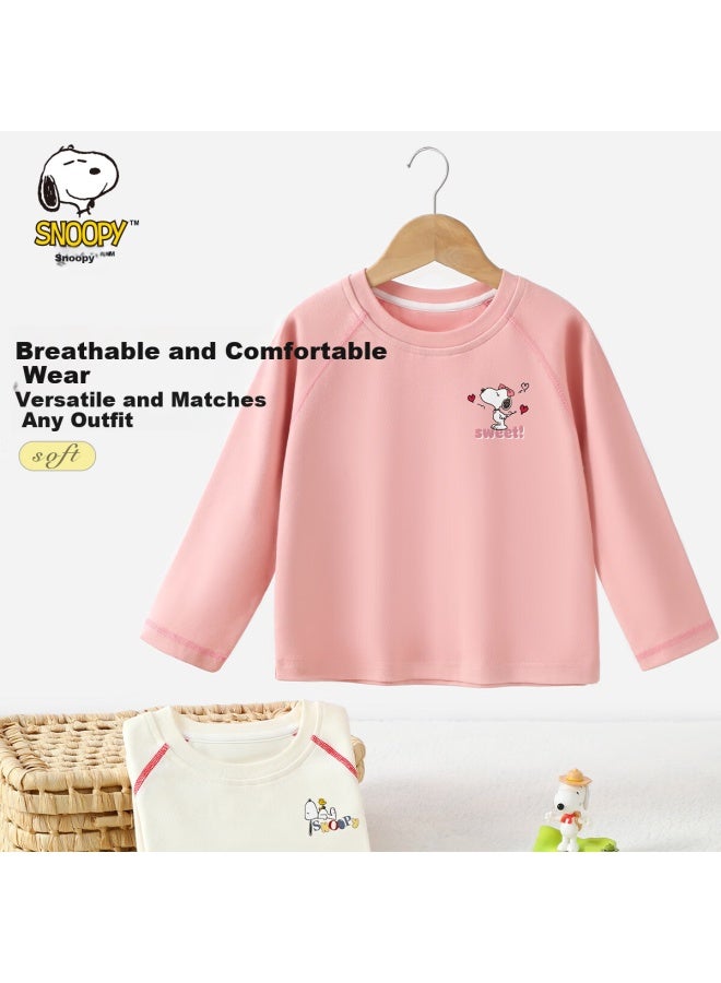 Snoopy Children's Autumn Winter Long Sleeve Thermal Base Layer Shirt Warm Comfortable Boys Girls Top Pink 130 - Image 1