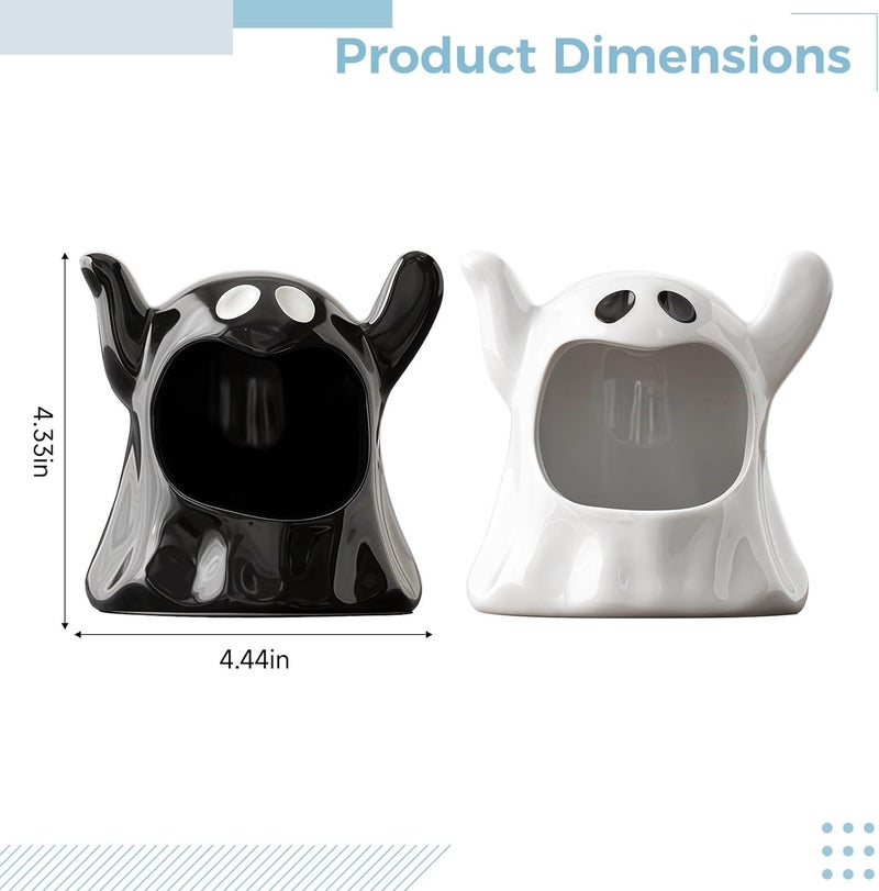 Halloween Ceramic Bowl Ghost 2 Pcs Ashtray Set, Cartoon Decor Home White Black, Handcrafted Office Party Tabletop - Image 3