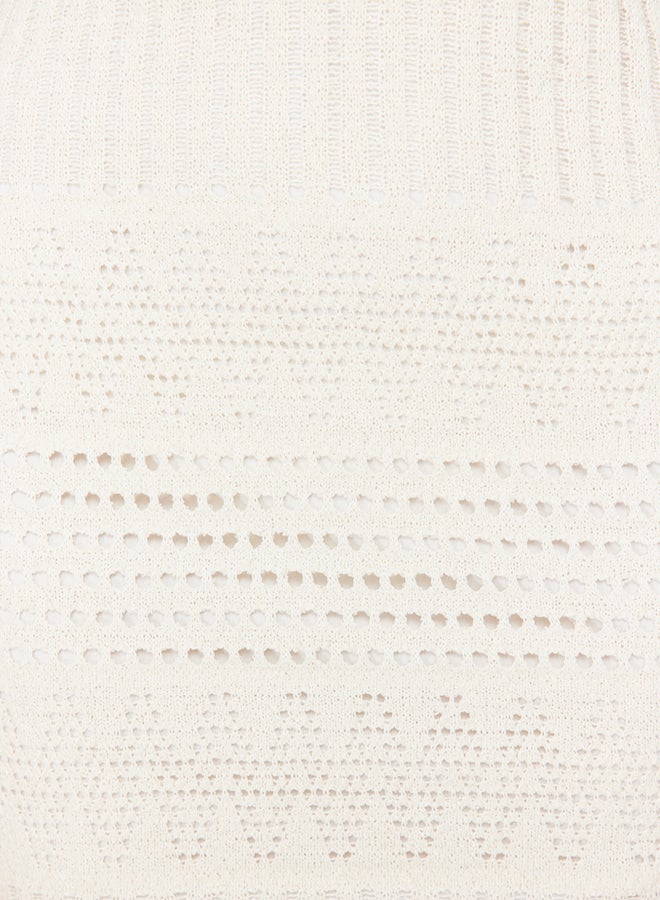 trendyol Ecru Knitwear Look Bodycone/Fitting Single Sleeve Mini Flexible Knitted Pencil Dress - Image 3