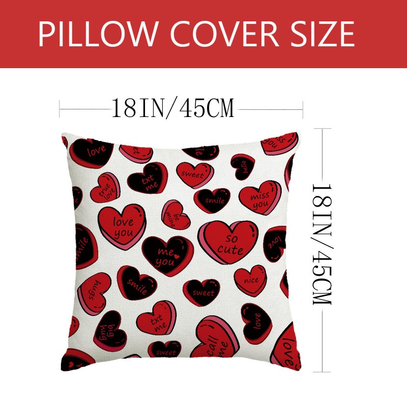 YOSICHY Valentines Day Decorations-Valentine Pillow Covers 18x18 Set of 4, Red Hearts Love You Happy Valentine's Day Throw Outdoor Pillow Covers Anniversary Wedding Cushion Case for Home Sofa Couch Decor - Image 3