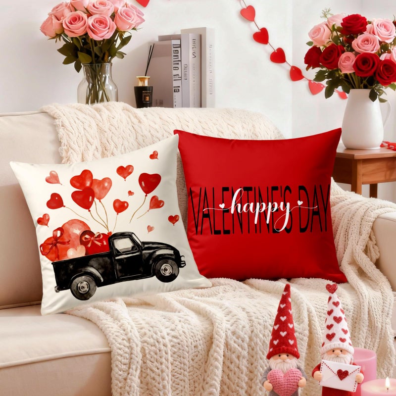 YOSICHY Valentines Day Decorations-Valentine Pillow Covers 18x18 Set of 4, Red Hearts Love You Happy Valentine's Day Throw Outdoor Pillow Covers Anniversary Wedding Cushion Case for Home Sofa Couch Decor - Image 2