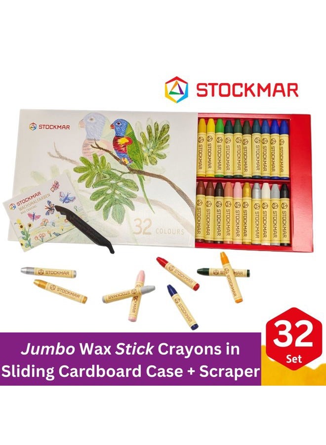 Stockmar Natural Beeswax Crayons for Kids Art Supplies at Home, School, Waldorf Classroom: Safe, Non Toxic Crayons for Toddlers, Children, Adults of All Ages - 32 Sticks with Scraper in a Sliding Box - Image 2