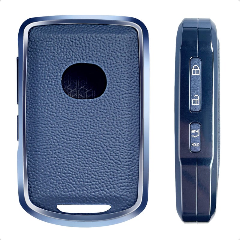 SK CUSTOM Blue Leather and Aluminum Frame Smart Key Case Cover Compatible for 2020 2021 2022 Mazda 3 6 CX30 CX5 CX9 34 Button Keyless Car Remote Accessory
