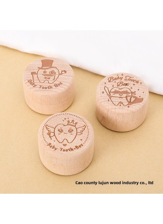 Creative Wooden Deciduous Tooth Box Round Male And Female Baby Tooth Collection Box Baby Lanugo Umbilical Cord Commemorative Box Ring Box-Color:Picture Color  - Image 1