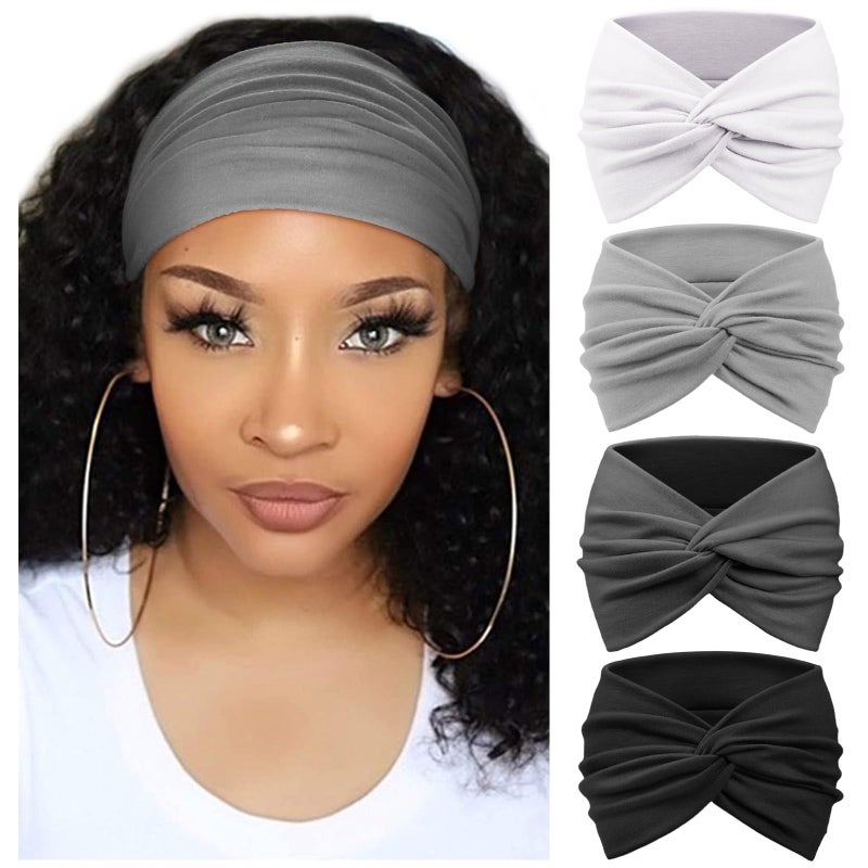DRESHOW 4 Pack Turban Headbands for Women Wide Vintage Head Wraps Knotted Cute Hair Band Accessories - Image 1