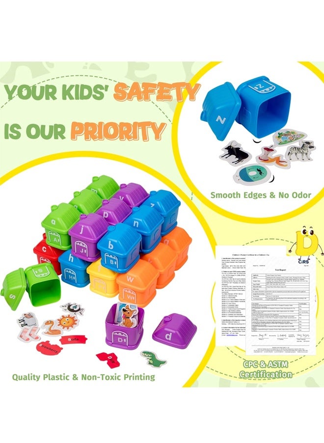 HALAMODO Alphabet Learning Toys for Kids 3+―ABC Barn Sorters with 260 Flash Cards, Montessori Preschool Learning Activities, Uppercase & Lowercase Letter Color Sorting and Matching Educational Game for Toddler - Image 5