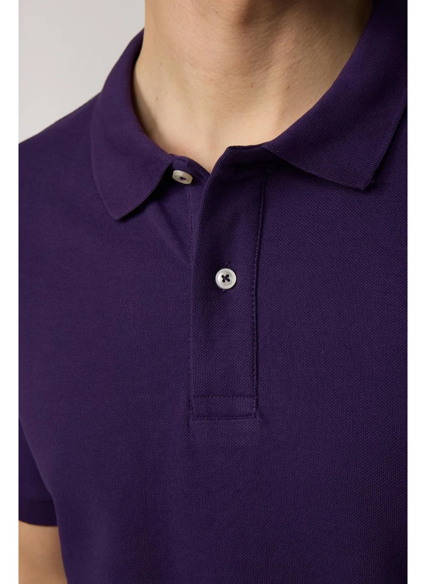 تودورس Men's Slim Fit Narrow Cut Cotton Plain Pique Purple Polo Collar T-Shirt
