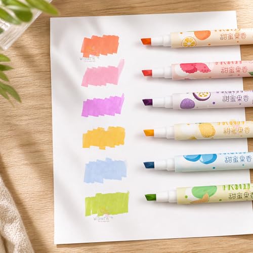 WISHKEY Double Head Fruit Scented Marker Pens, Water-Based Non-Toxic Ink, Quick Drying Dual Tip Highlighter Pens for Multipurpose for Kids and Adults, 8+ Years (Pack of 6, Multicolor) - Image 5